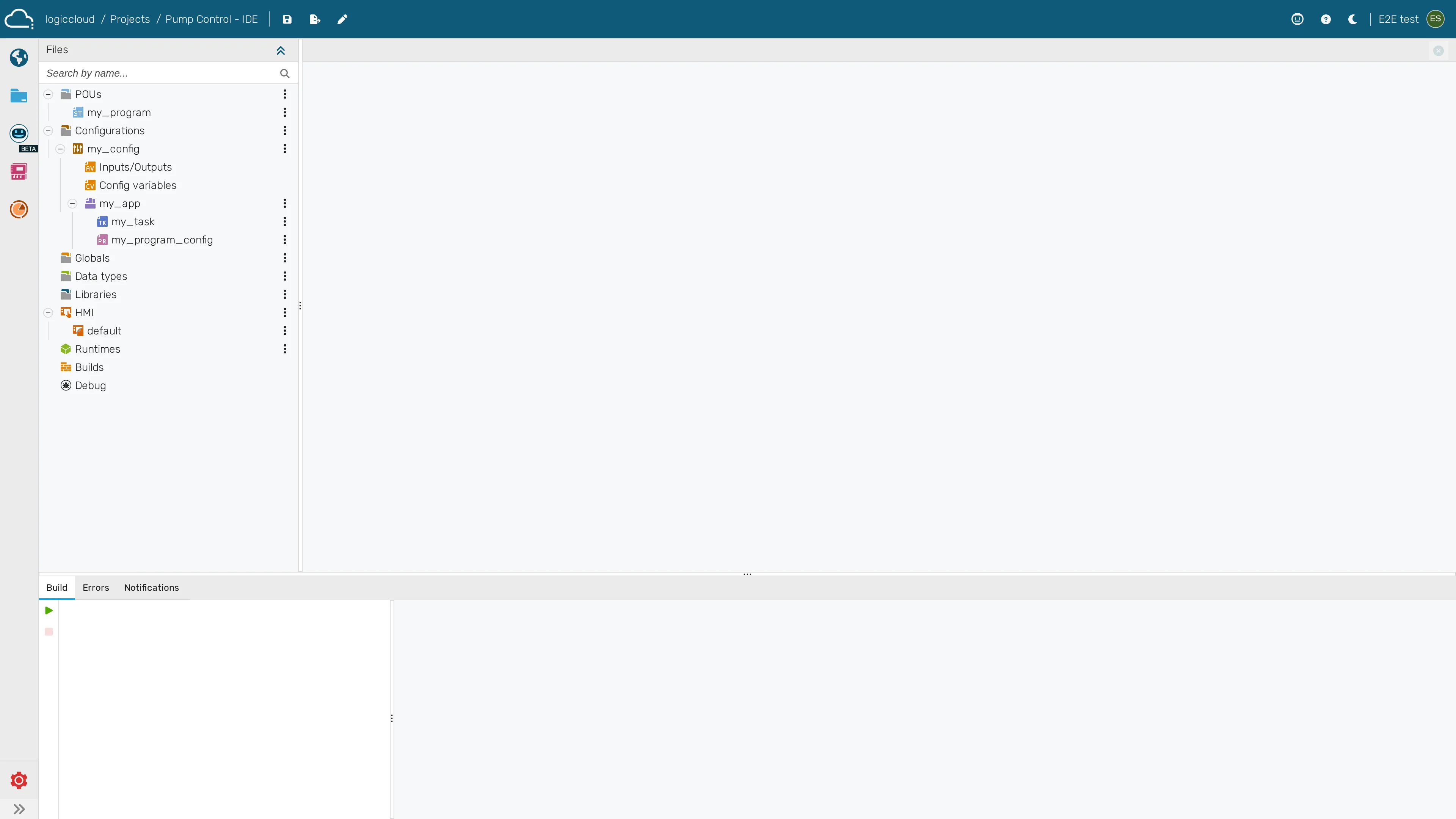 Open a project to enter the IDE and view the project tree