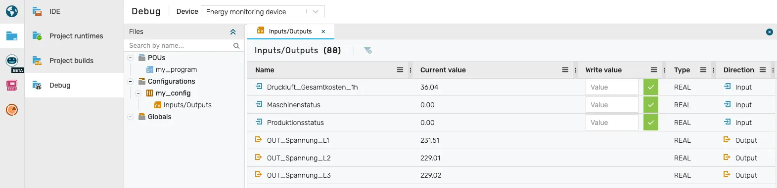 I/O Variables Panel