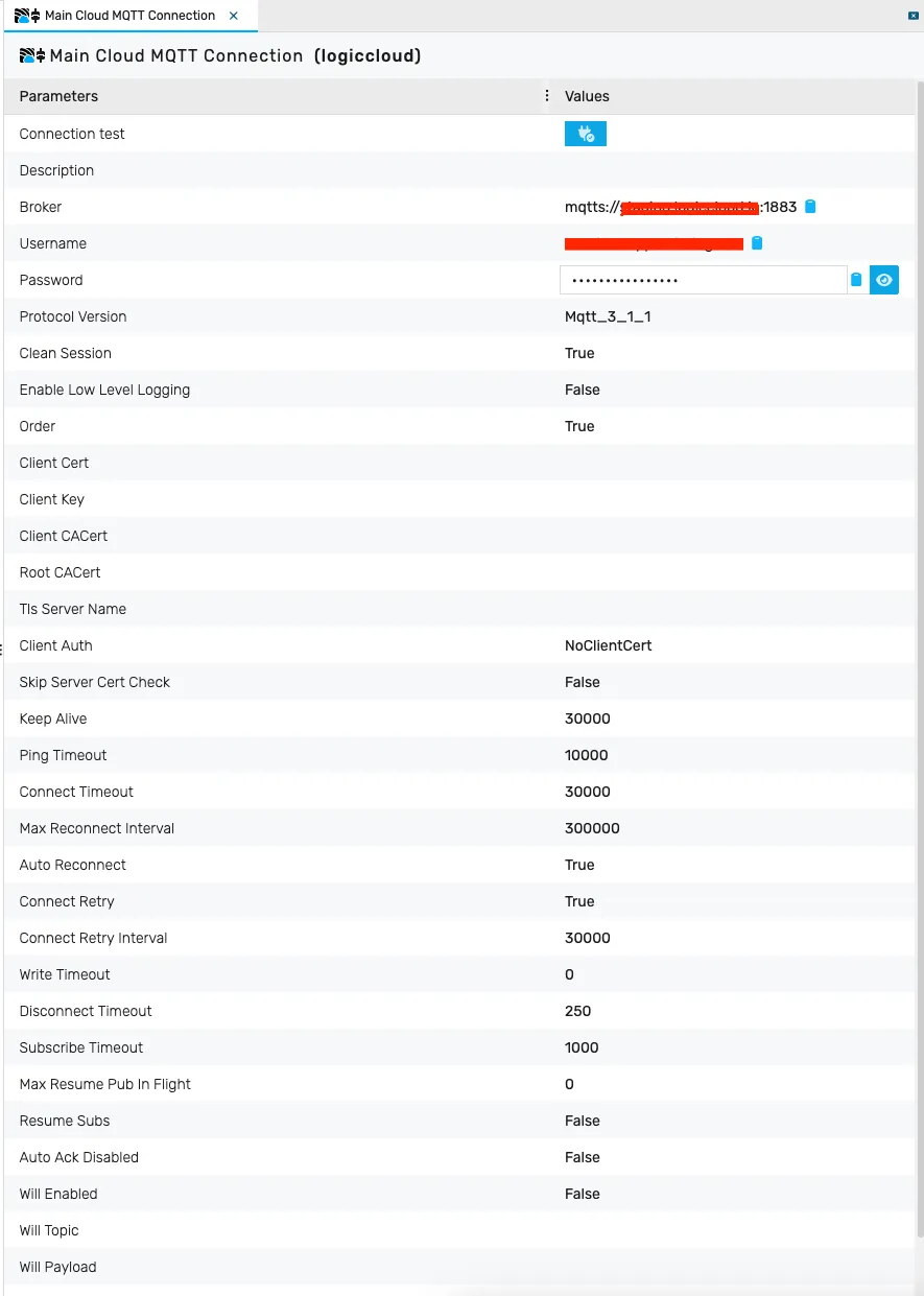 MQTT connection details
