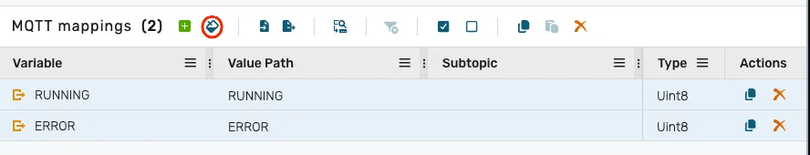 MQTT mappings fill button
