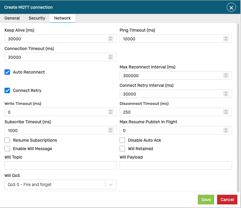 MQTT connection network settings