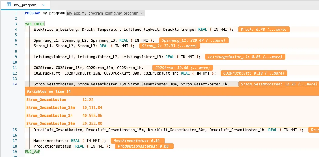 Online values in code