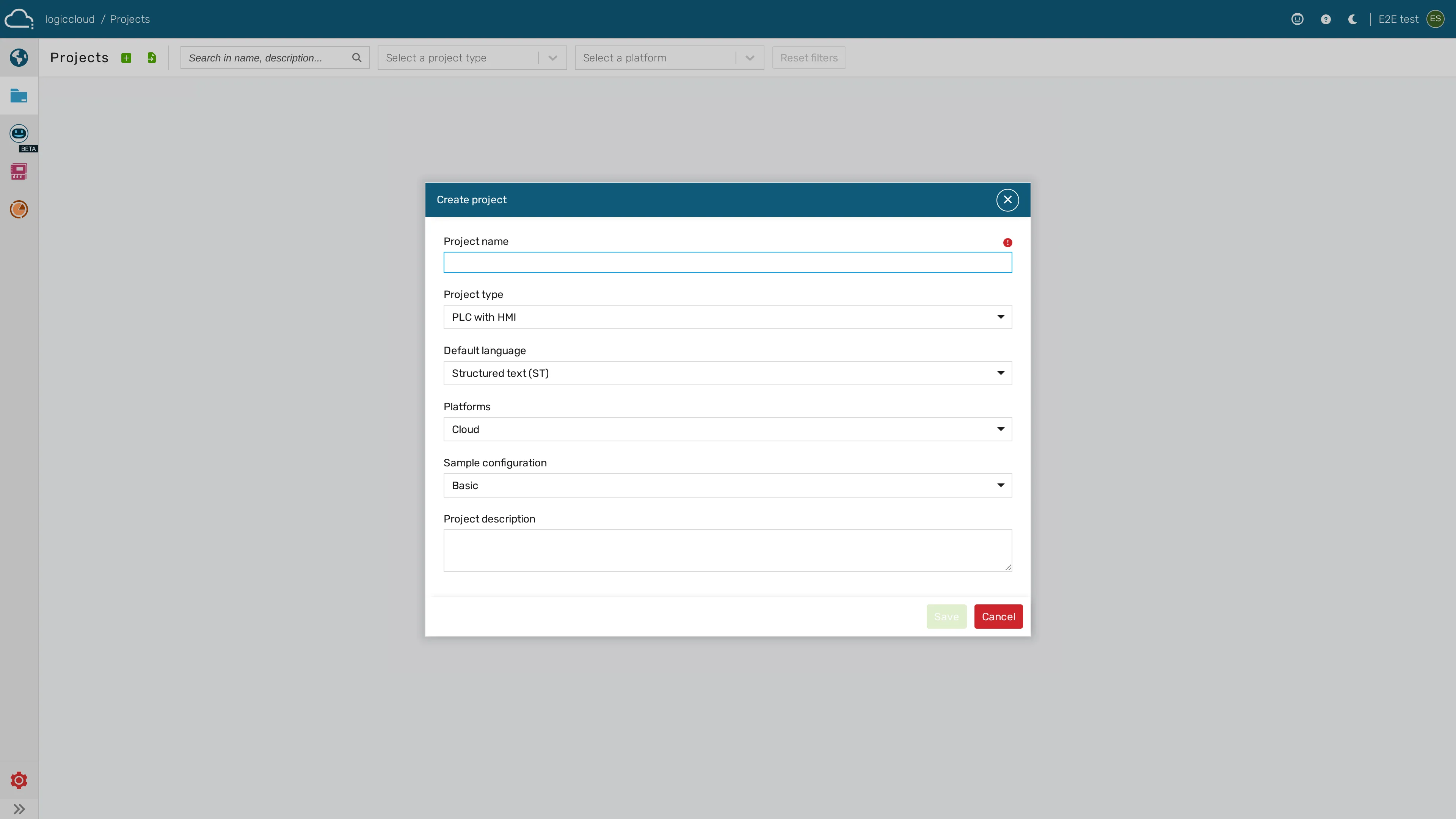 Configure the project type, language and platform